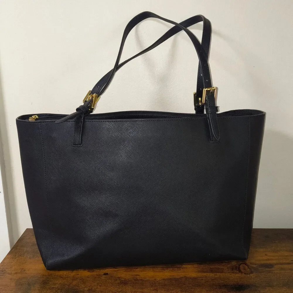 Tory Burch Black Saffiano Leather Tote w/ Gold Hardware